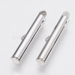 Brass Slide On End Clasp Tubes, Slider End Caps, Platinum, 6x25x4mm, Hole: 1x3mm, Inner Diameter: 3mm(KK-Q747-11G-P)