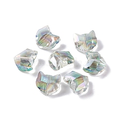 100Pcs Electroplate Glass Beads, Cat Shape, Faceted, Honeydew, 8.5x8.5x5mm, Hole: 1mm, 100pcs/set(EGLA-P060-01B-HR01)