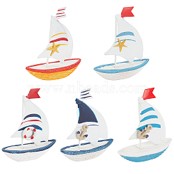 PANDAHALL ELITE 5Pcs 5 Styles Mediterranean Style Natural Wood Home Display Decorations, Sailboat, Mixed Color, 86x25x102mm, 1pc/style(AJEW-PH0001-53)