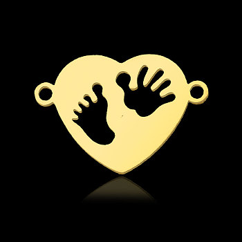201 Stainless Steel Connector Charms, Heart with Hollow Foot & Palm, Real 18K Gold Plated, 13x19x1mm, Hole: 1.4mm