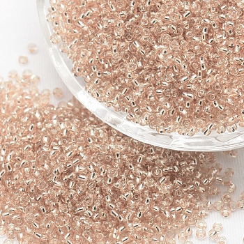 12/0 Transparent Glass Round Seed Beads, Grade A, Silver Lined, PeachPuff, 1.8~2.0mm, Hole: 0.8mm, about 28000pcs/pound