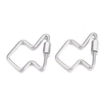 304 Stainless Steel Screw Carabiner Lock Charms, for Necklaces Making, Fish, Stainless Steel Color, 26x25x2mm, Screw: 7x4mm