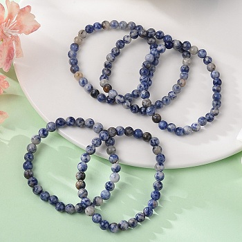 Natural Blue Spot Jasper Bead Stretch Bracelets, Round, Inner Diameter: 2 inch~2-3/8 inch(5~6cm), Bead: 5.8~6.8mm