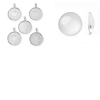 DIY Blank Tibetan Style Alloy Pendants Making Kit, Antique Silver, Flat Round, Tray: 30mm, 42x33x2mm, Hole: 3.5x6mm