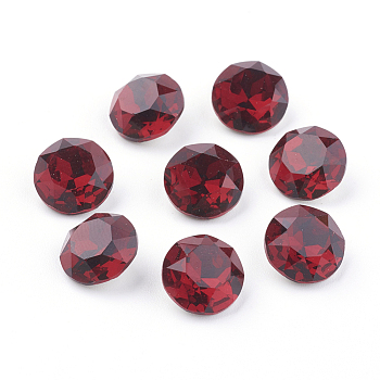 Pointed Back & Back Plated Glass Rhinestone Cabochons, Grade A, Faceted, Flat Round, Siam, 10x5mm