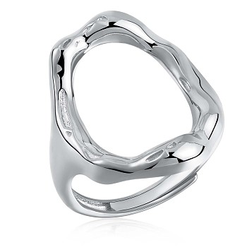 Rhodium Plated 925 Sterling Silver Oval Adjustable Ring, Hollow Chunky Ring for Women, Platinum, US Size 4 1/4(15mm)
