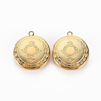 Brass Locket Pendants, Photo Frame Charms for Necklaces, Nickel Free, Flat Round, Real 18K Gold Plated, 23x20x5.5mm, Hole: 1.6mm, Inner Diameter: 14mm