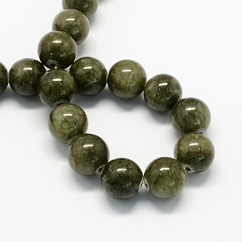 Natural Dyed Yellow Jade Gemstone Bead Strands, Round, Olive Drab, 6mm, Hole: 1mm, about 66pcs/strand, 15.7 inch
