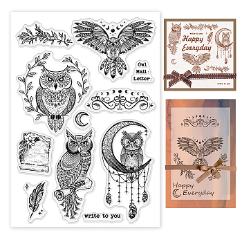 Custom PVC Plastic Clear Stamps, for DIY Scrapbooking, Photo Album Decorative, Cards Making, Owl, 160x110x3mm