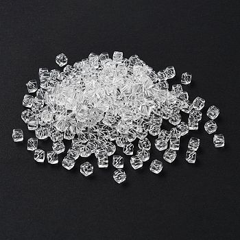 Transparent Acrylic Beads, Cube, Clear, about 4mm wide, 4mm long, 4mm high, hole: 1mm, about  800pcs/50g