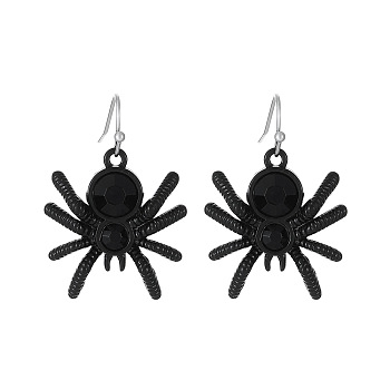 Halloween Alloy Rhinestone Dangle Earrings, Platinum, Spider, 37x26mm