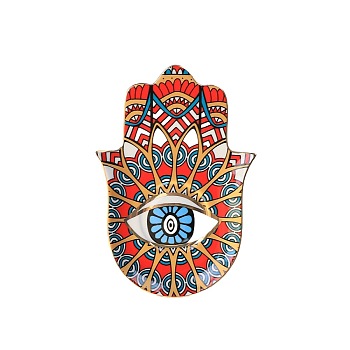 Hamsa Hand/Hand of Miriam with Evil Eye Ceramic Jewelry Plate, Storage Tray for Rings, Necklaces, Earring, Colorful, 160x115mm