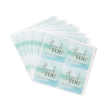 Square Stickers, Adhesive Label Stickers, Thank You Theme, with Word, Medium Aquamarine, 8.7x8.9x0.01cm, 25 sheets/bag