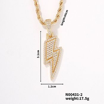 European and American Fashion Lightning Brass Rhinestone Pendant Necklaces, Golden, 23.62 inch(60cm)