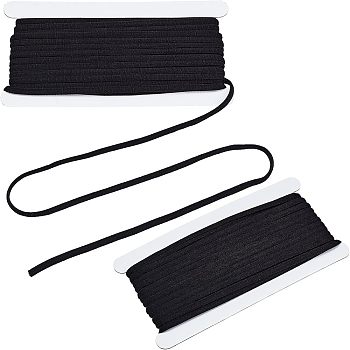 Polyester Elastic Cords, Flat, Black, 5mm, about 10.94 Yards(10m)/Card