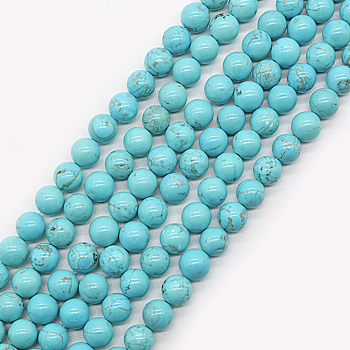 Synthetic Green Turquoise Beads Strands, Round, Dyed, 8~8.5mm, Hole: 1mm, about 47pcs/strand, 15.5 inch