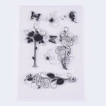 Silicone Stamps, for DIY Scrapbooking, Photo Album Decorative, Cards Making, Rose and Butterfly, Clear, 18~94x16~43mm