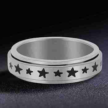 Titanium Steel Rotating Fidget Band Ring, Fidget Spinner Ring for Anxiety Stress Relief, Platinum, Star Pattern, US Size 9(18.9mm)