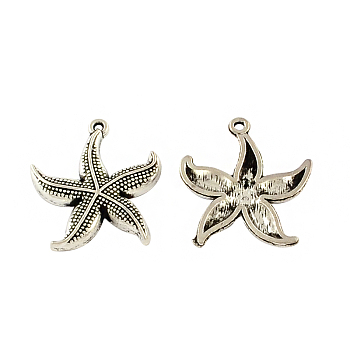 Tibetan Style Alloy Starfish/Sea Stars Pendants, Cadmium Free & Lead Free, Antique Silver, 25.5x23.4x2mm, Hole: 1.5mm, about 185pcs/500g