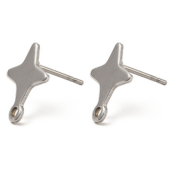 Star Shape 201 Stainless Steel Stud Earrings Findings, with 304 Stainless Steel Pins &  Horizontal Loops, Stainless Steel Color, 13.5x11mm, Hole: 1.4mm, Pin: 0.7mm