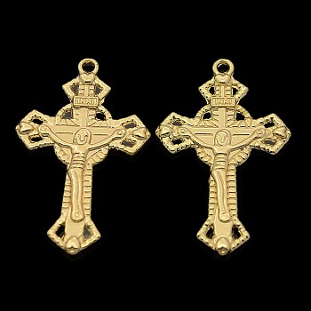Nickel Free & Lead Free Golden Alloy Crucifix Cross Pendants for Easter Jewelry, Long-Lasting Plated, 37x23x2mm, Hole: 2mm