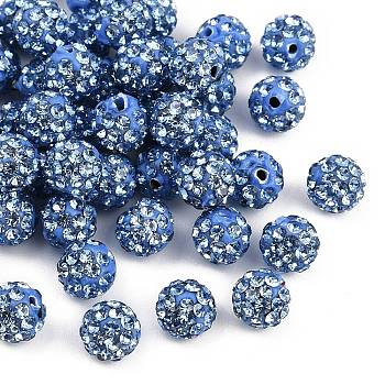 Polymer Clay Rhinestone Beads, Pave Disco Ball Beads, Grade A, Half Drilled, Round, Light Sapphire, PP9(1.5.~1.6mm), 6mm, Hole: 1.2mm