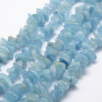 Natural Aquamarine Beads Strands, Nuggets, Sky Blue, 8~20x2~5mm, Hole: 1mm, 15.3 inch(39cm)