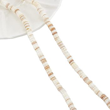 2 Strands Natural Freshwater Shell Beads Strands, Disc/Flat Round, Heishi Beads, Shell Shards, Seashell Color, 5~6x1.5~3mm, Hole: 0.8mm, about 201pcs/Strand, 11.22 inch(28.5cm)