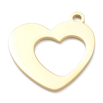 Ion Plating(IP) 304 Stainless Steel Pendants, Heart, Hollow, Real 18K Gold Plated, 27x26x1.5mm, Hole: 2.5mm