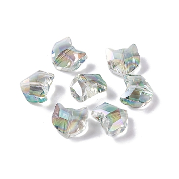 100Pcs Electroplate Glass Beads, Cat Shape, Faceted, Honeydew, 8.5x8.5x5mm, Hole: 1mm, 100pcs/set