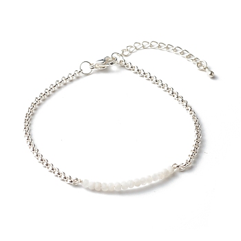 Natural Rainbow Moonstone Beaded Bracelets, with 304 Stainless Steel Rolo Chain, 7.48 inch(190mm)