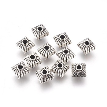 Tibetan Style Alloy Spacer Beads, Square, Lead Free & Cadmium Free, Antique Silver, 7x7x6.5mm, Hole: 1mm