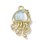 Brass Resin Pendants, Jellyfish with Starfish Charms, with  Plastic Pearl and Rhinestone, Light Gold, 20x12x4mm, Hole: 1.6mm(RE-CBAE379-16LG)