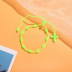 Cross Nylon Cord Braided Bead Bracelets, Rosary Cord Bracelets for Couple Friends, Green Yellow, 6-1/4~11-3/4 inch(16~30cm)(WG2C716-11)
