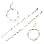 2Pcs 2 Colors 304 Stainless Steel Paperclip Chain Bracelets for Women, Real Gold Plated & Stainless Steel Color, 6.89 inch(17.5cm), 1pc/color(BJEW-TADJ0001-01)