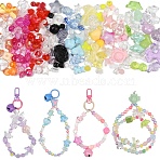 DIY Heart & Flower & Round Acrylic Beads & Alloy Keychain Making Kits, Mixed Color, 8~113x8~43.5x0.7~16mm, Hole: 1.2~4mm(DIY-YW0010-88)
