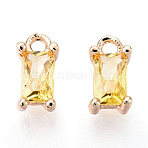 Brass Cubic Zirconia Charms, Rectangle, Real Gold Plated, Champagne Yellow, 8x4x3mm, Hole: 1.2mm.(KK-S350-367I)