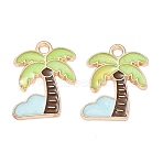 Alloy Enamel Pendants, Coconut Tree Charms, Golden, 18x14x1mm, Hole: 1.8mm(AL-CBAE435-50G)