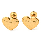 Ion Plating(IP) 304 Stainless Steel Stud Earrings, Cartilage Earrings, Heart, Golden, 7.5x9mm(EJEW-Z034-20G)