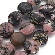 Natural Rhodonite Beads Strands, Flat Round, 14~15x6mm, Hole: 1mm, about 29pcs/strand, 15.94 inch(40.5cm)(G-S359-345B)
