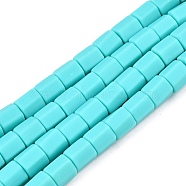 Handmade Polymer Clay Beads Strands, Hexagon Barrel, Cyan, 6x6x5.5mm, Hole: 1.8mm, about 63~64pcs/strand, 15.55~15.79 inch(39.5~40.1cm)(CLAY-T021-02M)