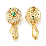 Brass Micro Pave Cubic Zirconia Pendant Pinch Bails, Ice Pick Pinch Bails with Glass Beaded, Flat Round, Real 18K Gold Plated, 16x8mm, Hole: 4x2.5mm, Pin: 0.8mm(KK-I705-06G)