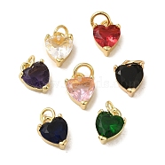 Brass Glass Charms, Real 18K Gold Plated, Heart, with Jump Ring, Mixed Color, 12x8x5mm, Hole: 3mm(KK-R162-062G)