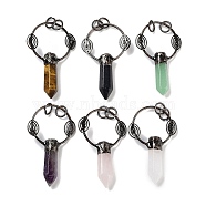 Natural Mixed Stone Faceted Pointed Bullet Big Pendants, Brass Ring Charms with Eye & Jump Rings, Red Copper, 55~58x37x9~10mm, Hole: 6.6mm(G-A221-02)