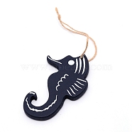 MDF Board Pendant Ornaments, Wall Decor Door Hanging Decoration, with Hemp Rope, Sea Horse, Midnight Blue, 21.5cm(HJEW-WH0014-20C)