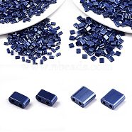 520Pcs 2 Style 2-Hole Glass Seed Beads, Opaque Colours Lustered, Rectangle, Marine Blue, 4.5~5.5x2~5.5x2~2.5mm(SEED-NB0001-72A)