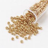 8/0 Grade A Round Glass Seed Beads, Dyed, Goldenrod, 3x2mm, Hole: 1mm, about 10000pcs/pound(SEED-N002-C-0561)