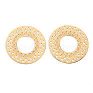 304 Stainless Steel Filigree Joiners Links Cabochon Settings, Flat Round, Real 14K Gold Plated, Tray: 2mm, 28x0.5mm, Hole: 1.4mm(STAS-S116-157G)