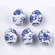 Handmade Porcelain Beads, Blue and White Porcelain, Oval, Blue, 19x14mm, Hole: 1.6mm(X-PORC-S498-65)