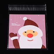 Rectangle OPP Cellophane Bags for Christmas, with Santa Claus Pattern, Pearl Pink, 13x9.9cm, Unilateral Thickness: 0.035mm, Inner Measure: 9.9x9.9cm, about 95~100pcs/bag(OPC-L001-36)